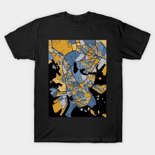 Helsinki Map Pattern in Blue & Gold T-Shirt